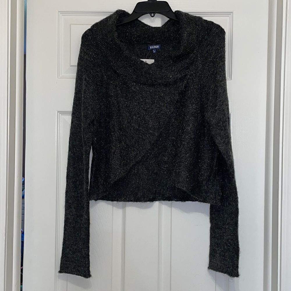 ✨Tildon Charcoal Gray Shimmer Wrap Cowl neck sweater, NWT